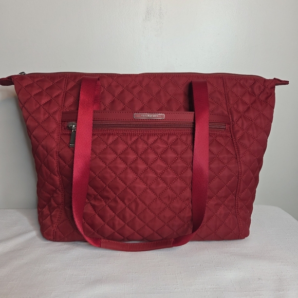 Hedgren Red Quilted Diamond Touch RFID Tote Laptop Bag, 12.5x18" - Picture 1 of 10